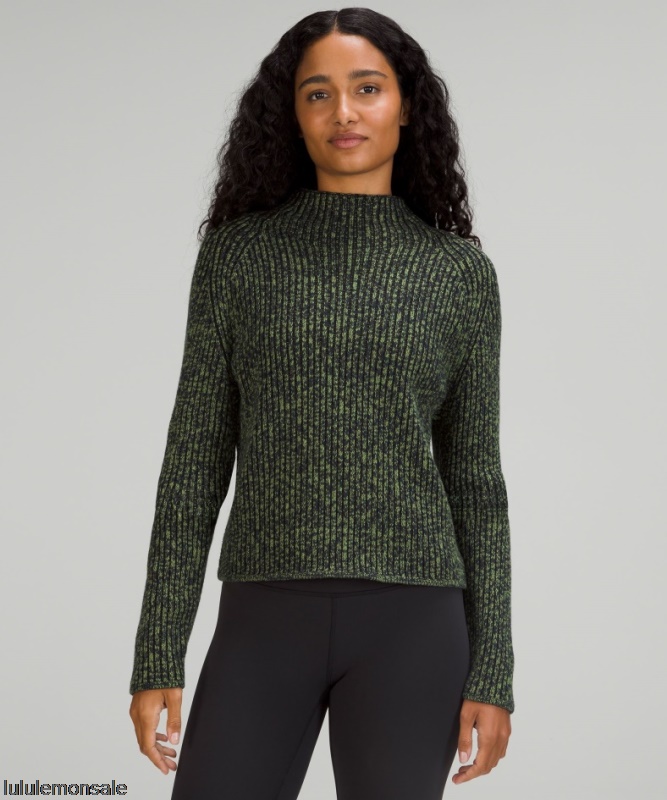 Lululemon Damen DELULU467 | Grüner Laub Pullover Aus Einer Baumwoll-kaschmir-mischung Mit Stehkragen